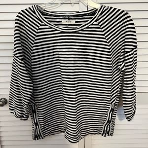 Madewell sweater top. Size XS. Black and white strips. Slit detail with buttons